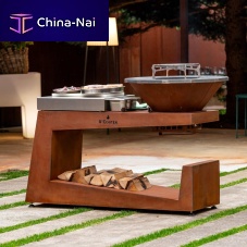 Outdoor kitchen Bonfire LuxecontemporarybeechCOR-TEN® steel