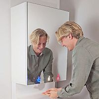 Bathroom mirror cabinet with soap dispenser RES-350with integrated hand dryerwith electronic tapcontemporary