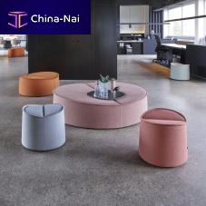 Contemporary pouf Nenousolid woodnatural stoneround