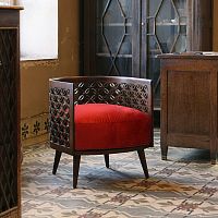 Original design armchair ARABESQUEfabricAmerican walnutwith removable cushion