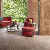 Contemporary pouf Rotinfabricteakround