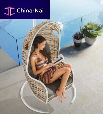 Rattan garden swing seat HY-20215Lmetalself-supportingwith removable cushion