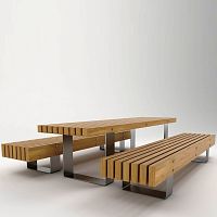 Contemporary table and bench set QUAYexotic woodgalvanised steelstainless steel