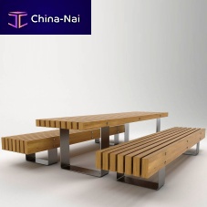Contemporary table and bench set QUAYexotic woodgalvanised steelstainless steel