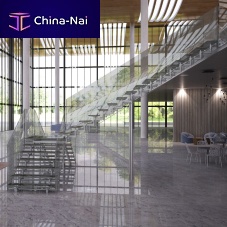 Quarter-turn staircase BACKBONE DOUBLEglass stepstainless steel framecontemporary