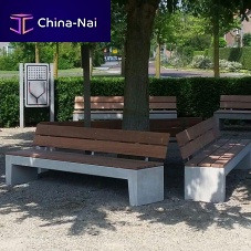 Contemporary public bench woodenconcretewith backrest