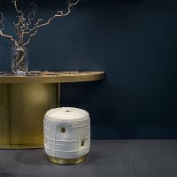 Contemporary pouf OLIVIAfabricleatherwooden