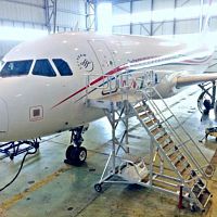 Maintenance stepladder fuelingrunwayfor airplane