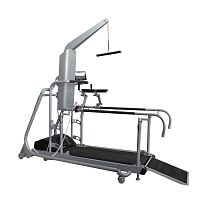 Treadmill with handrails with underarm barswith harness systemwheelchair-bound person