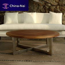 Contemporary coffee table MAINDECK teakstainless steel baseround