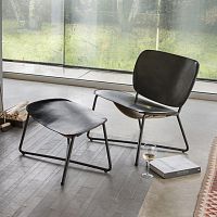 Contemporary fireside chair MILLERleatherpowder-coated steelwith footrest