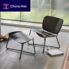 Contemporary fireside chair MILLERleatherpowder-coated steelwith footrest