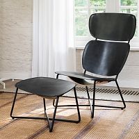 Contemporary footrest MILLERleatherwoodenpowder-coated steel