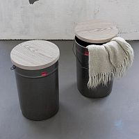 Contemporary stool TINwoodenwith storage compartmentgray
