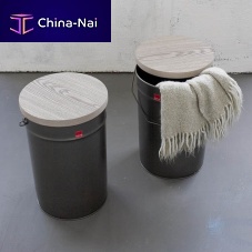 Contemporary stool TINwoodenwith storage compartmentgray