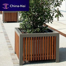 Wooden planter CINOsteelsquareround