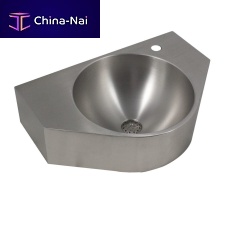 Wall-mounted hand basin Urban IVbrushed stainless steelfor public washroom
