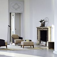 Contemporary pouf Cocoonfabricleatherwalnut