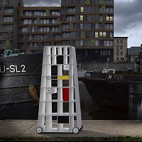 Free-standing bookcase MOVING MONDRIANon casterscontemporaryfor office