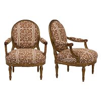Louis XVI armchair PAIR OF 19TH C. silkwalnutupholstered
