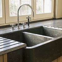 Double kitchen sink CLASSICwithout drainboardmarbleapron-front