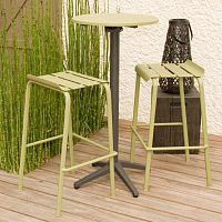 Contemporary bar stool ALICANTEteakaluminum basewith footrest