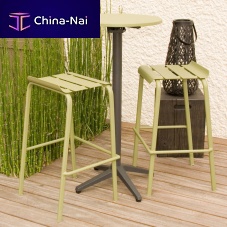 Contemporary bar stool ALICANTEteakaluminum basewith footrest