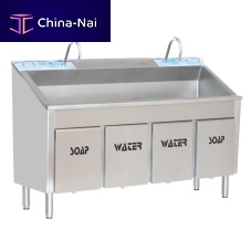 2-station surgical sink MEY 1020stainless steelwith knee-operated soap dispenserwith knee-operated tap
