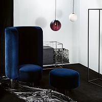 Contemporary fireside chair KABOOMfabricwith footresthigh back