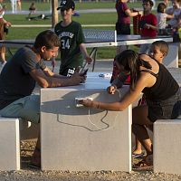 Contemporary table and bench set ANDROMEDAconcreteoutdoorfor public space