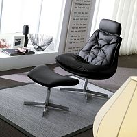 Contemporary fireside chair DAYAleatherfabricmetal