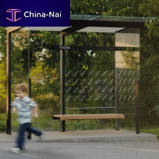 Glass bus shelter X1-210R-SSgalvanised steelthermo-lacquered steelwith bench