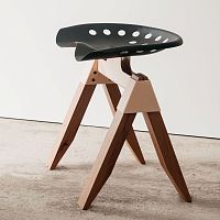 Contemporary stool HARVESTERsteelwooden base