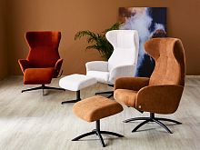 Scandinavian design relaxing armchair DesigNature : Rundeleatherfabricwith footrest