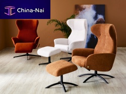 Scandinavian design relaxing armchair DesigNature : Rundeleatherfabricwith footrest