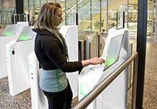 Automatic boarding gate with card reader for airport