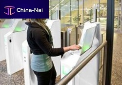 Automatic boarding gate with card reader for airport