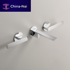 Double-handle washbasin mixer tap AYL06wall-mountedbuilt-instainless steel