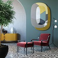 Contemporary pouf Jackiefabricleatherwooden
