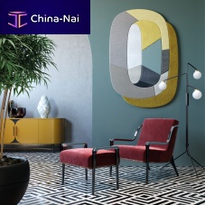 Contemporary pouf Jackiefabricleatherwooden