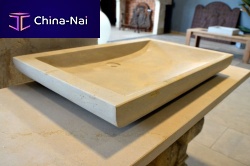 Countertop washbasin natural stonewith adjustable mirrorrectangular
