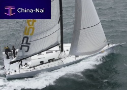Cruising sailing yacht JP54with open transomtwin steering wheels