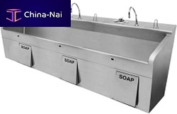 3-station surgical sink stainless steelwith knee-operated tap