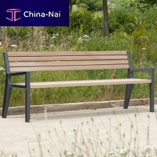 Contemporary public bench 146-2woodencast ironwith backrest