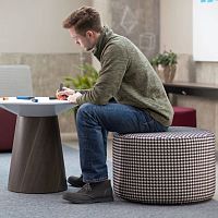 Contemporary ottoman CAMPFIREfabricroundupholstered