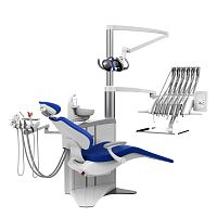 Dental unit with electropneumatic chair S8ambidextrouswith adjustable headrestwith monitor