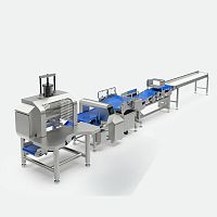 Demoulder line for the food industry semi-automaticwith metal detectorwith checkweigher