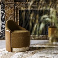 Contemporary fireside chair MONSIGNYleatherfabricbrown