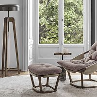Contemporary footrest AMARANTHAleatherwalnutfabric