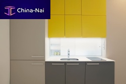 Contemporary kitchen YELLOW AND GREYlaminatehiddenwith handle
